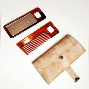 Vintage Celluloid Travel Comb And Mirror Set
